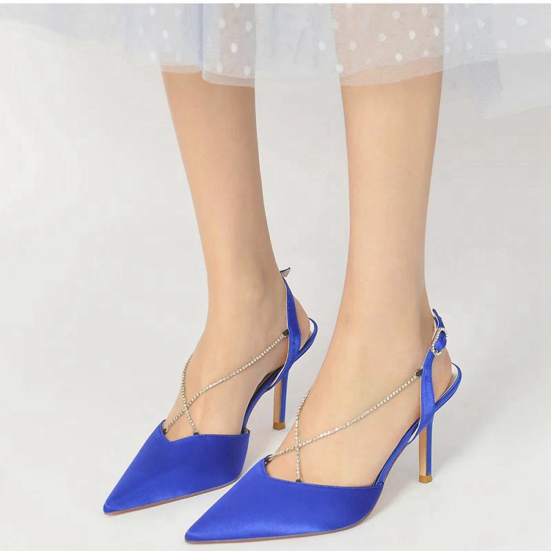 Pointed Toe Crystal Ankle Strap Stiletto Heels