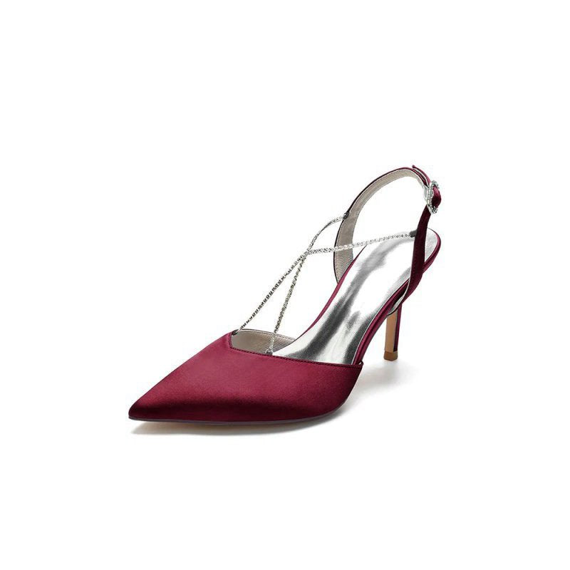 Pointed Toe Crystal Ankle Strap Stiletto Heels