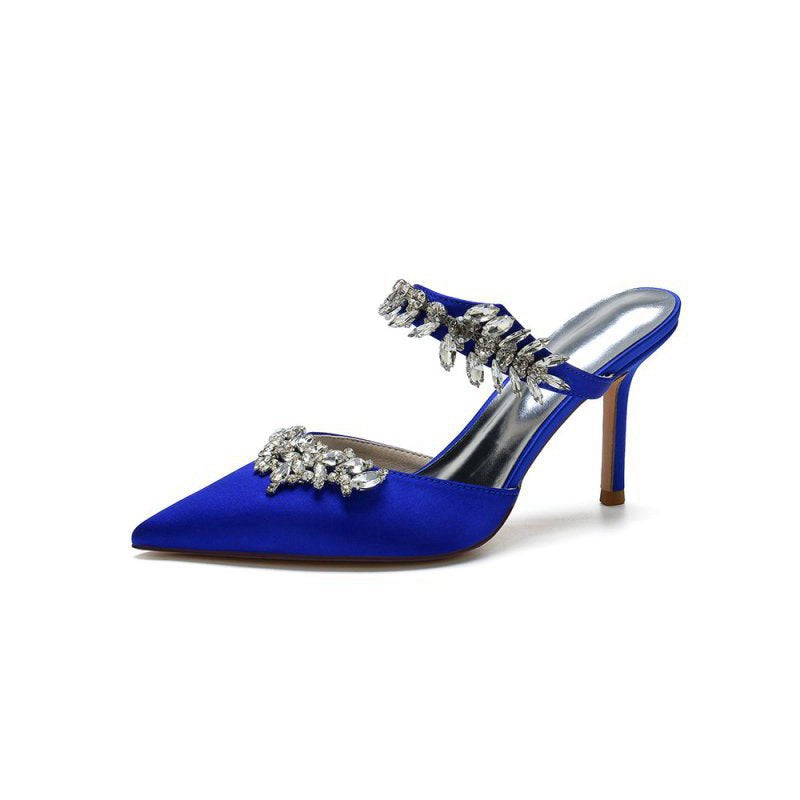 Pointed Toe Crystal Flower Strap Stiletto Heel