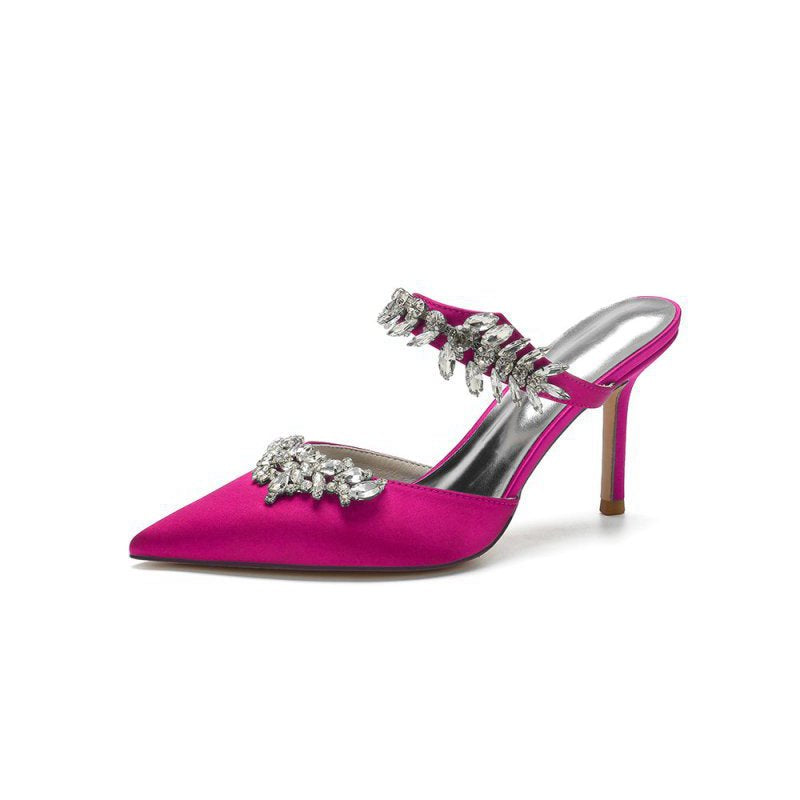 Pointed Toe Crystal Flower Strap Stiletto Heel