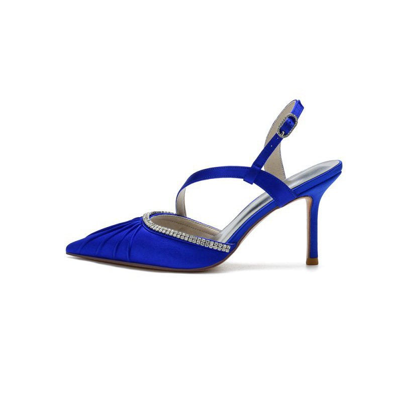 Pointed Toe Ankle Strap Crystal Heels