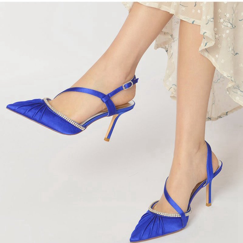 Pointed Toe Ankle Strap Crystal Heels