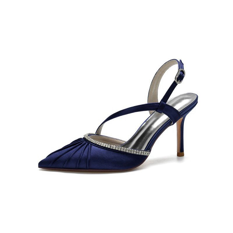 Pointed Toe Ankle Strap Crystal Heels