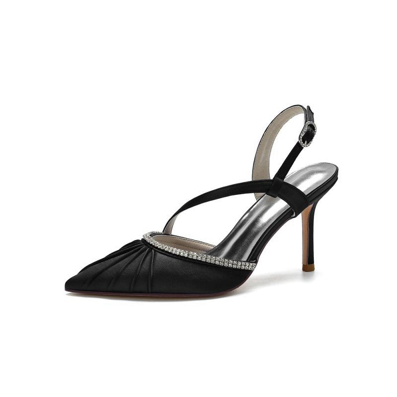 Pointed Toe Ankle Strap Crystal Heels