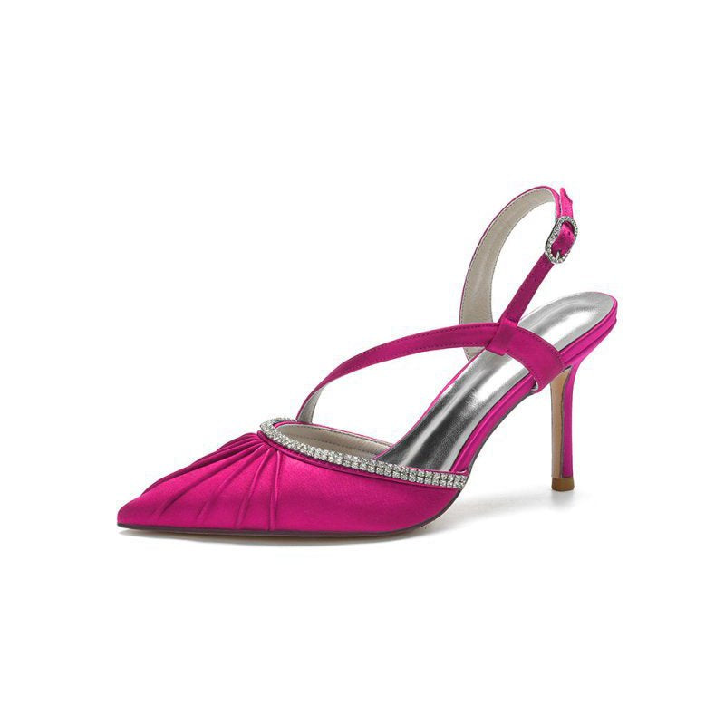 Pointed Toe Ankle Strap Crystal Heels