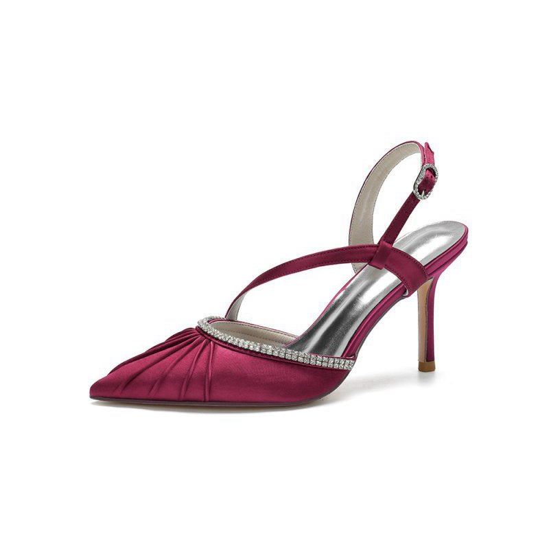 Pointed Toe Ankle Strap Crystal Heels