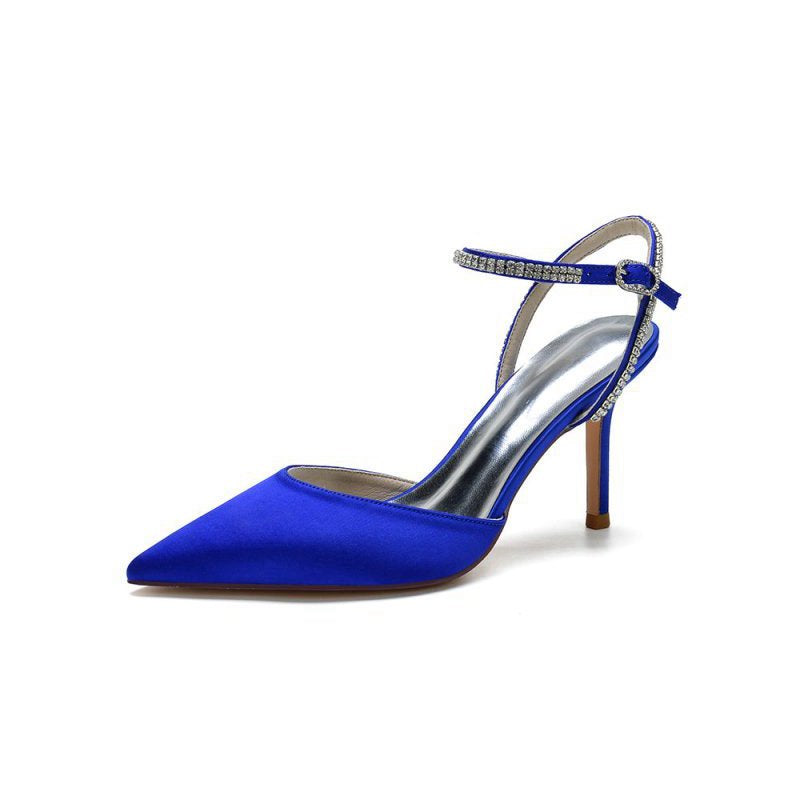Party Crystal Strap Pointed Toe Satin Stiletto Heels