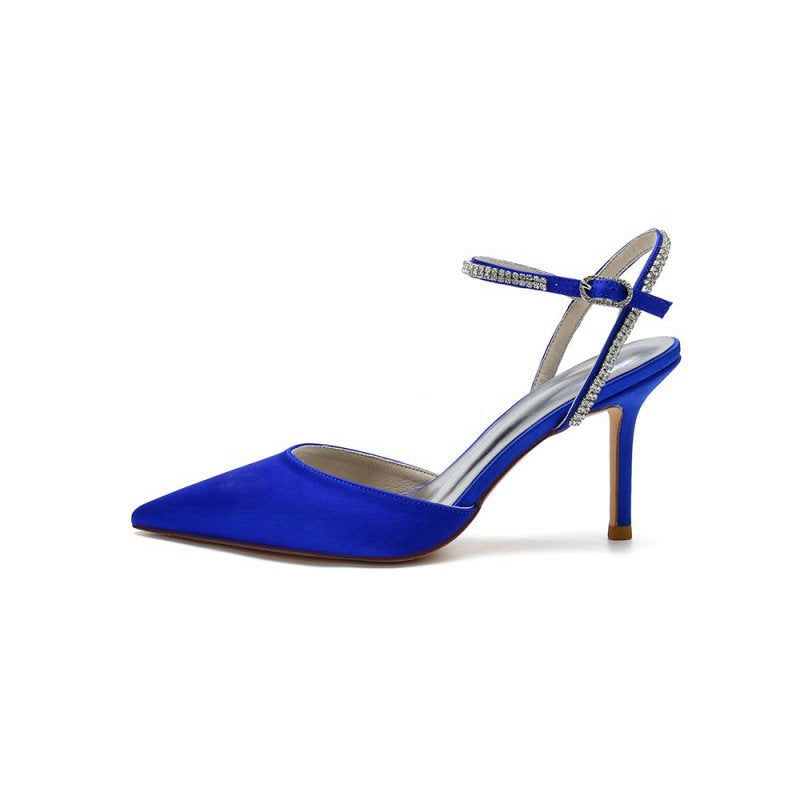 Party Crystal Strap Pointed Toe Satin Stiletto Heels