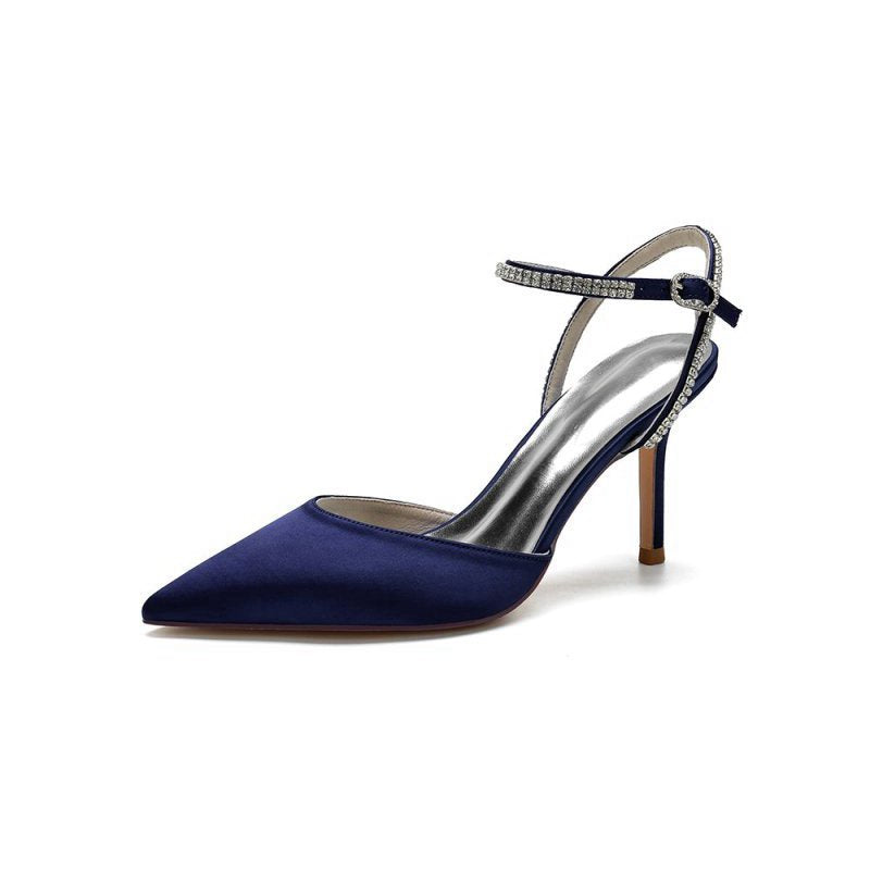 Party Crystal Strap Pointed Toe Satin Stiletto Heels
