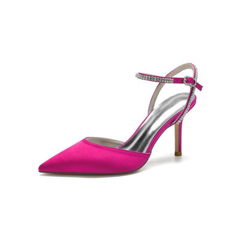 Party Crystal Strap Pointed Toe Satin Stiletto Heels
