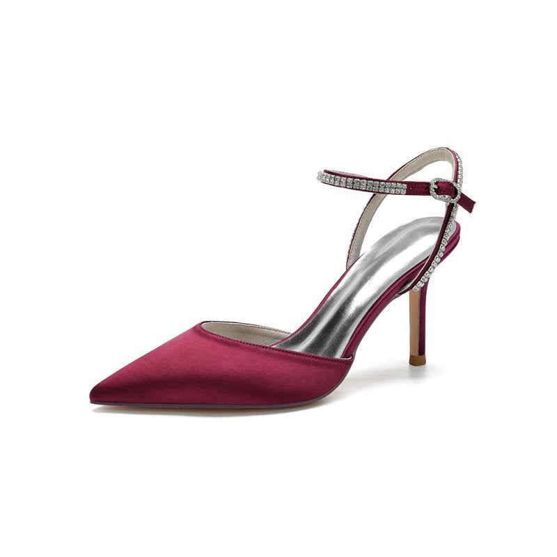 Party Crystal Strap Pointed Toe Satin Stiletto Heels