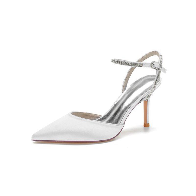 Party Crystal Strap Pointed Toe Satin Stiletto Heels