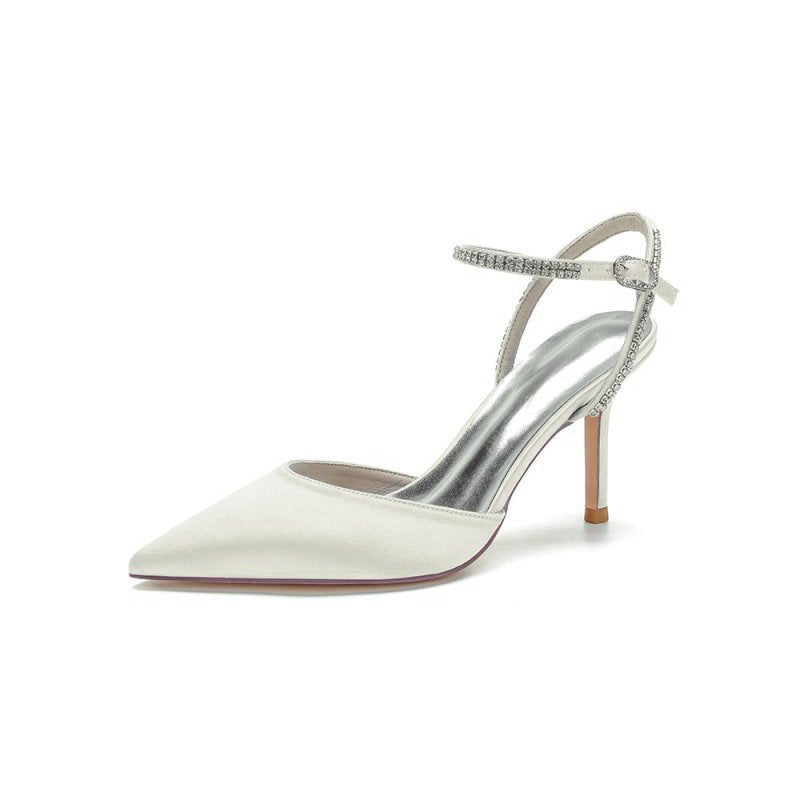 Party Crystal Strap Pointed Toe Satin Stiletto Heels
