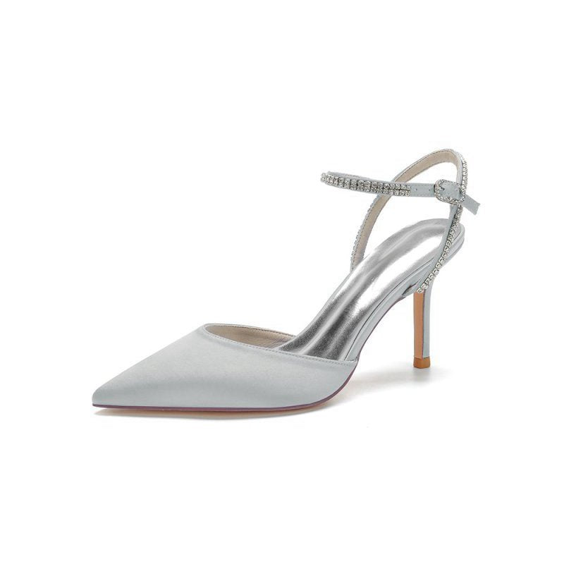 Party Crystal Strap Pointed Toe Satin Stiletto Heels