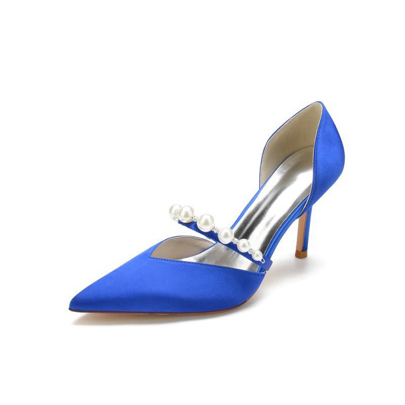 Party Pearl Strap Pointed Toe Satin High Heels