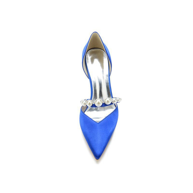 Party Pearl Strap Pointed Toe Satin High Heels