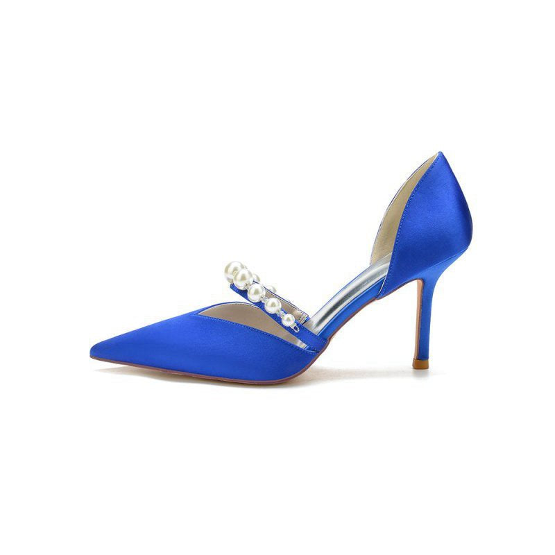 Party Pearl Strap Pointed Toe Satin High Heels