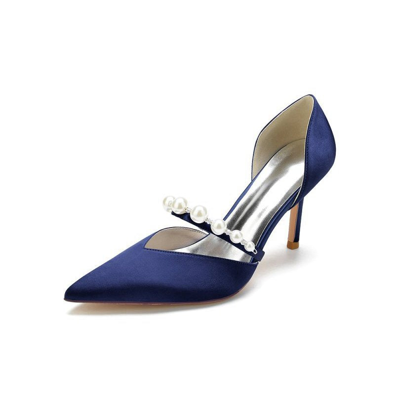 Party Pearl Strap Pointed Toe Satin High Heels
