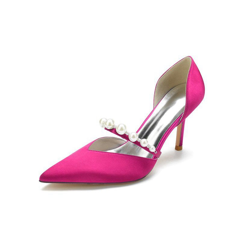 Party Pearl Strap Pointed Toe Satin High Heels