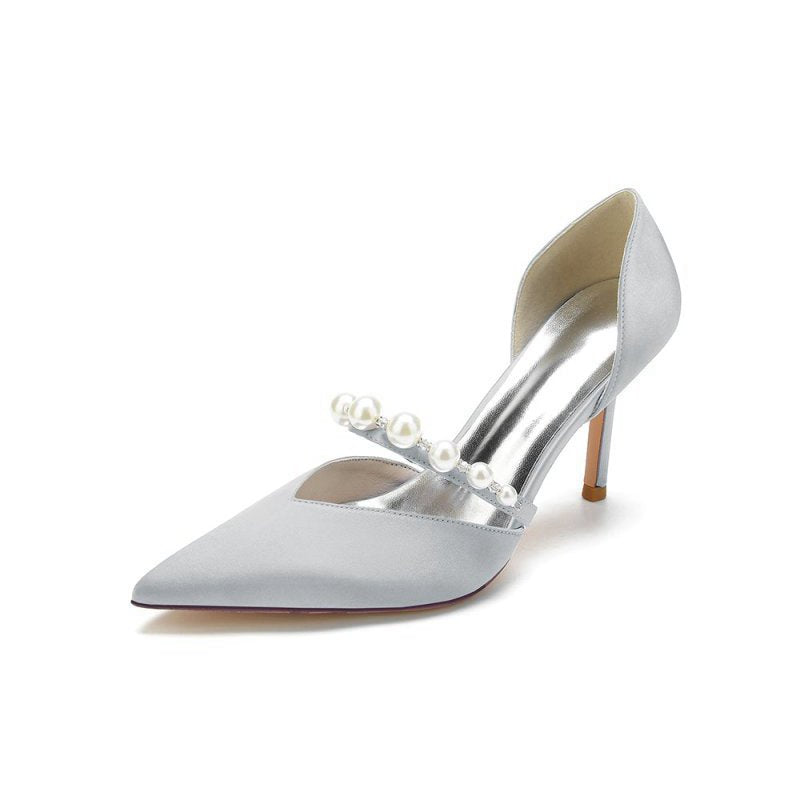 Party Pearl Strap Pointed Toe Satin High Heels