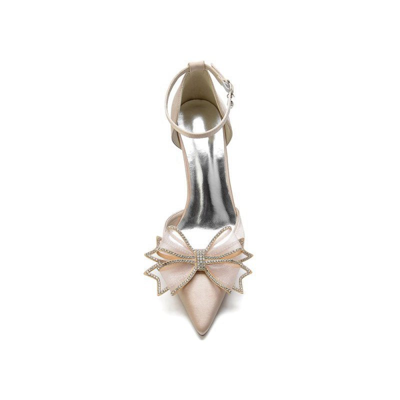 Pointed Toe Bow Stiletto Ankle Strap High Heels
