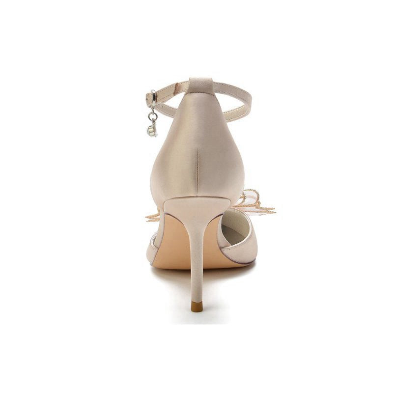 Pointed Toe Bow Stiletto Ankle Strap High Heels