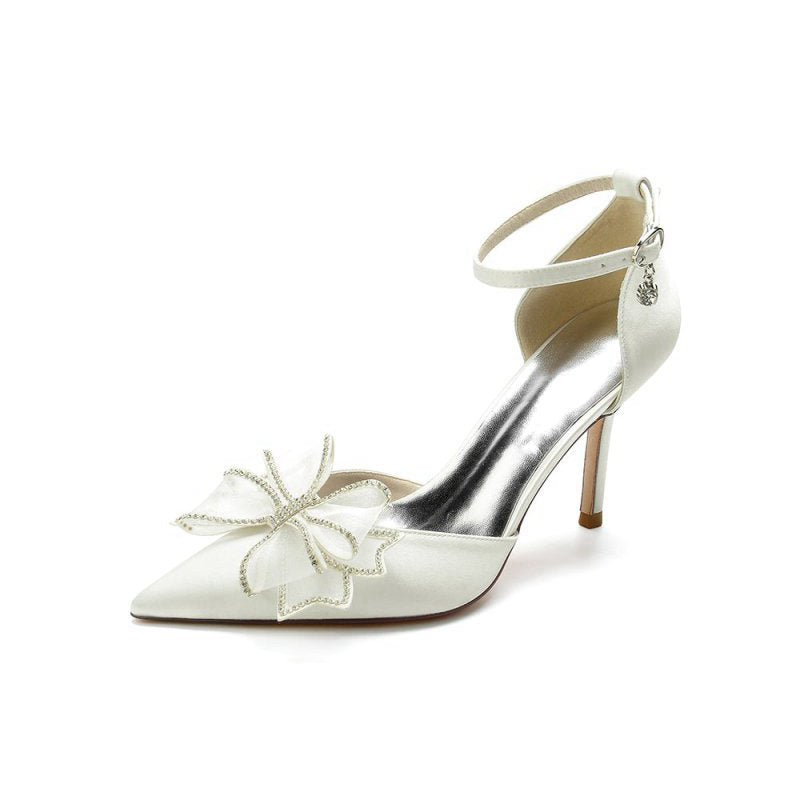 Pointed Toe Bow Stiletto Ankle Strap High Heels