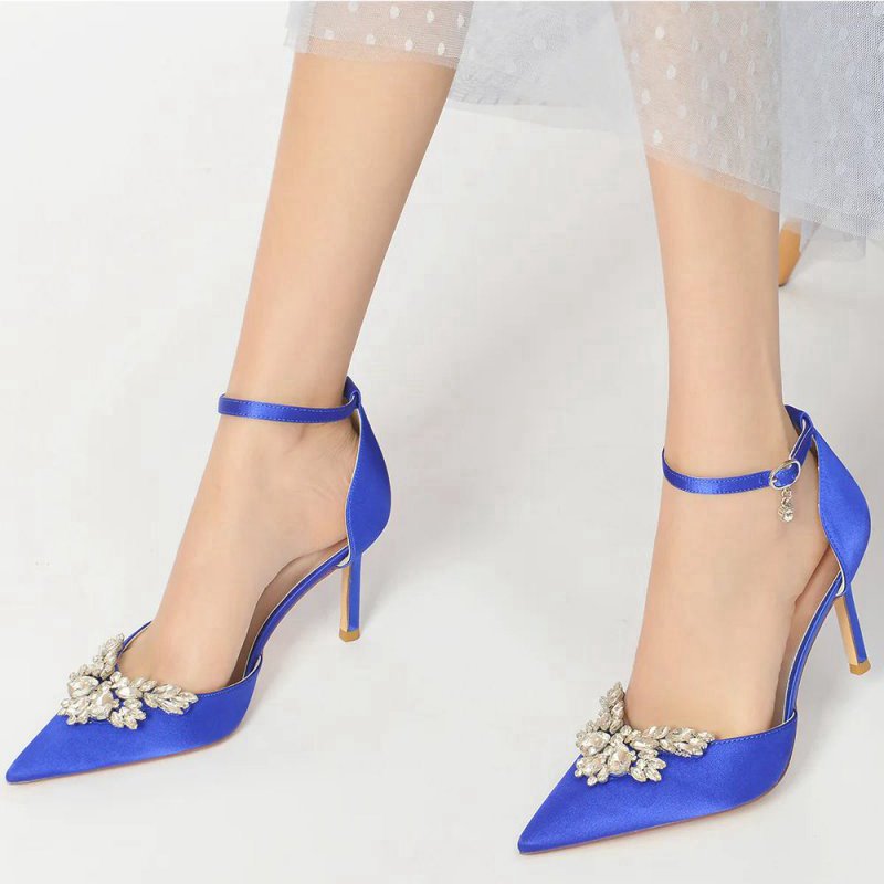 Pointed Toe Crystal Party Ankle Strap Heels Shoes