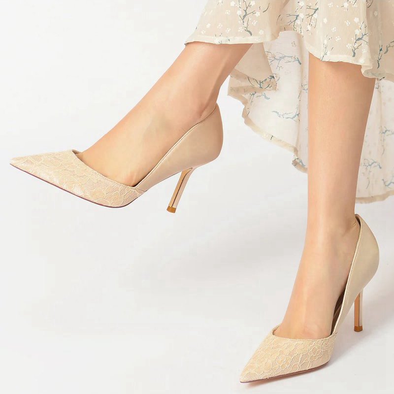 Pointed Toe Lace Pattern Stiletto Heels