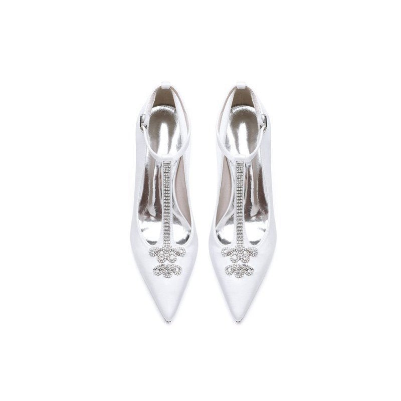 Party Pointed Toe Crystal Strap High Heels Shoes