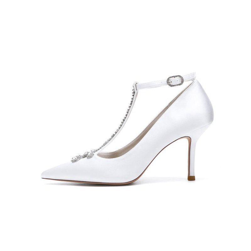 Party Pointed Toe Crystal Strap High Heels Shoes