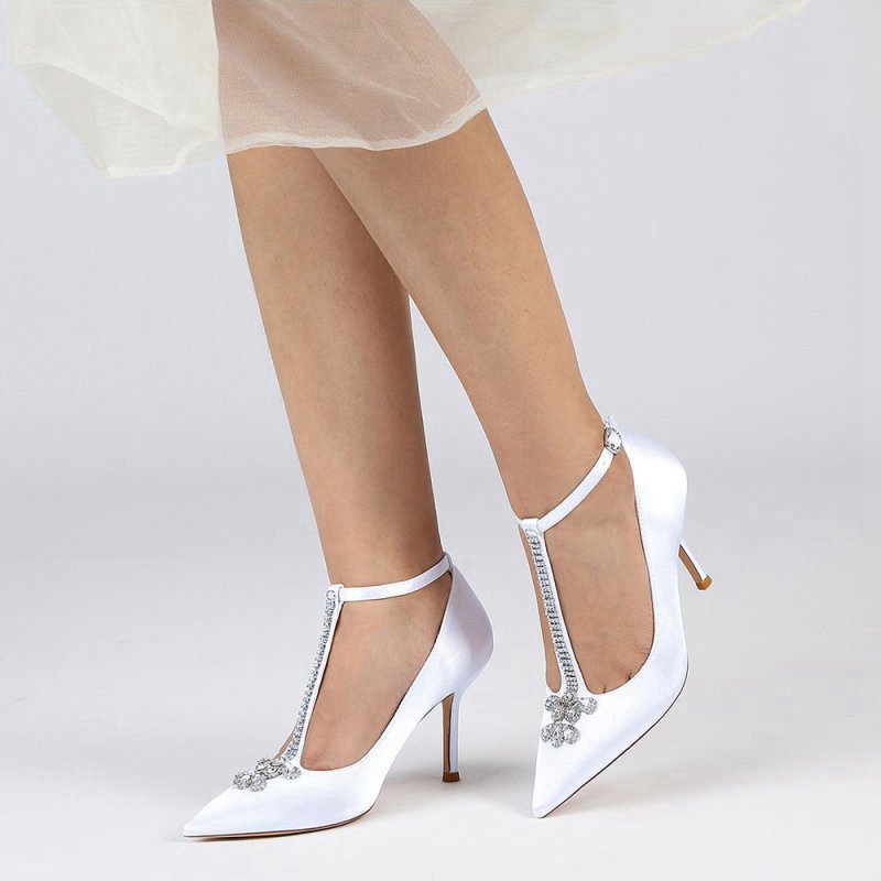 Party Pointed Toe Crystal Strap High Heels Shoes