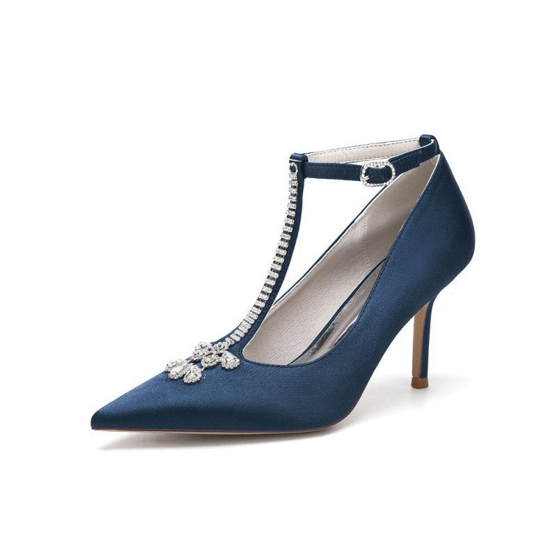 Party Pointed Toe Crystal Strap High Heels Shoes