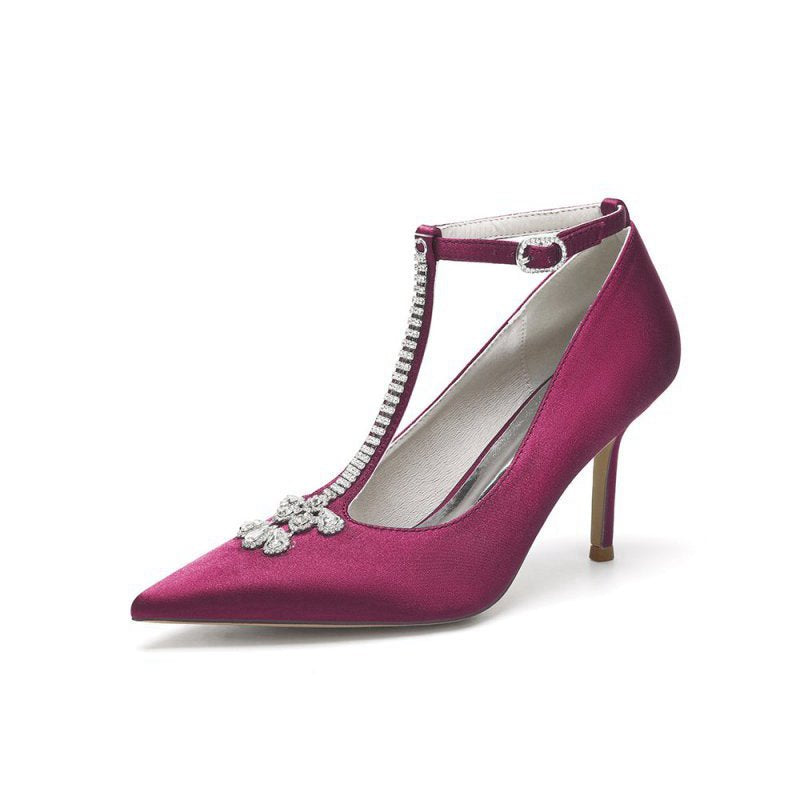 Party Pointed Toe Crystal Strap High Heels Shoes