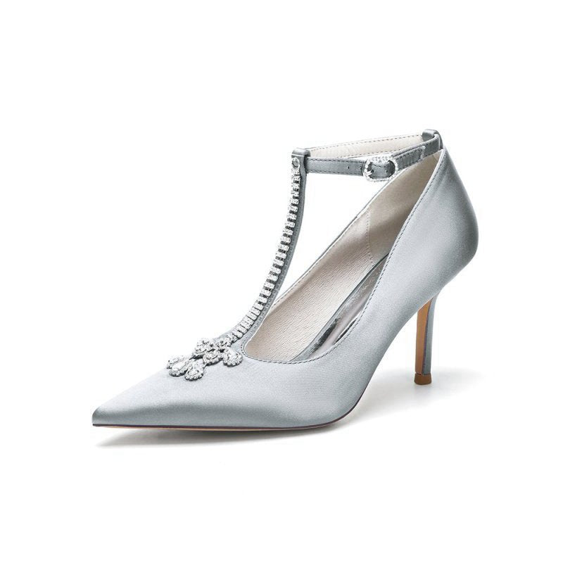 Party Pointed Toe Crystal Strap High Heels Shoes