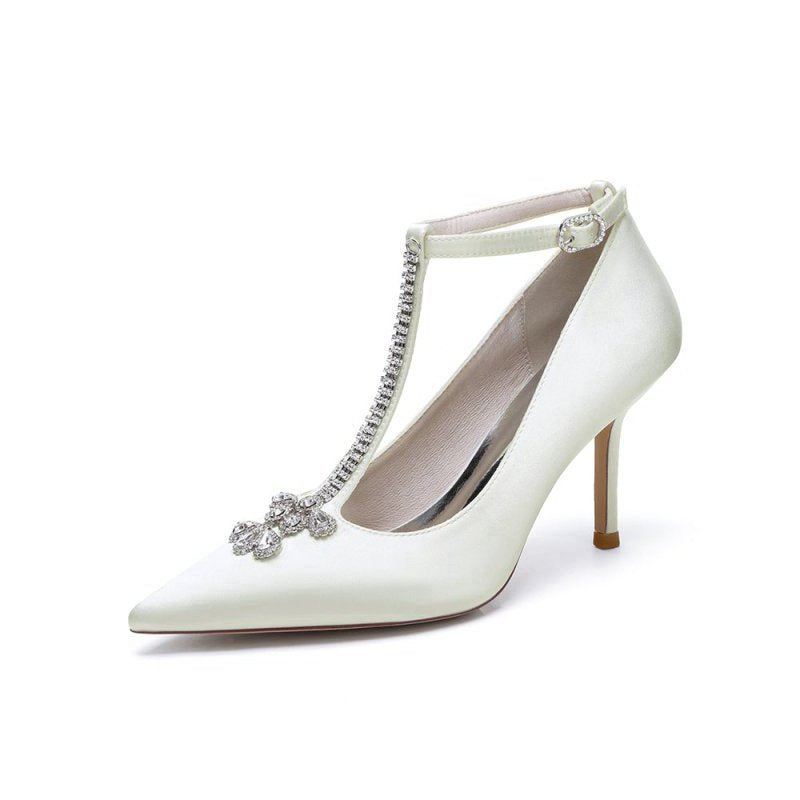 Party Pointed Toe Crystal Strap High Heels Shoes