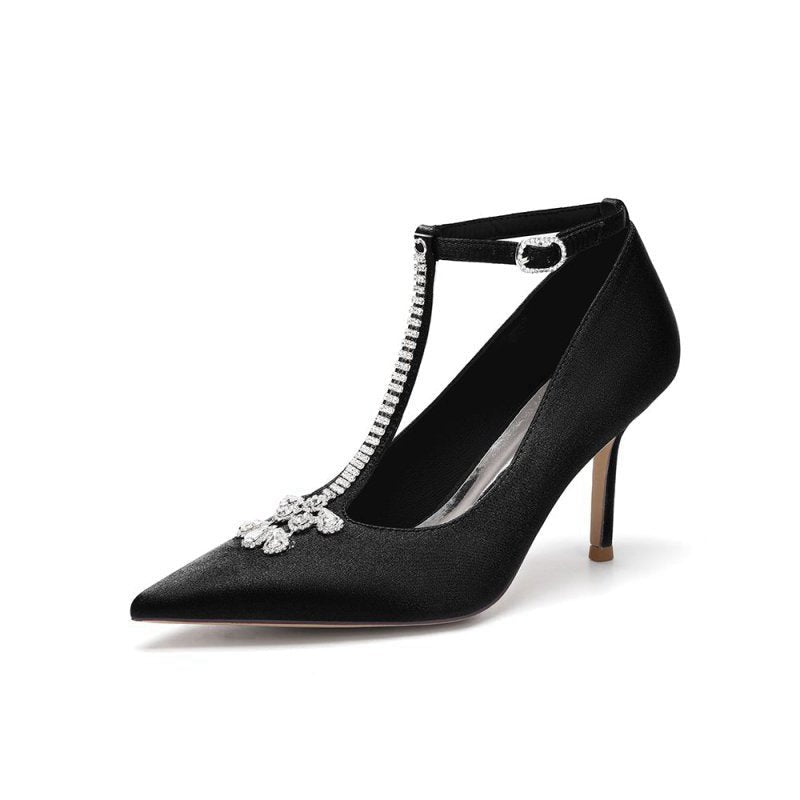 Party Pointed Toe Crystal Strap High Heels Shoes