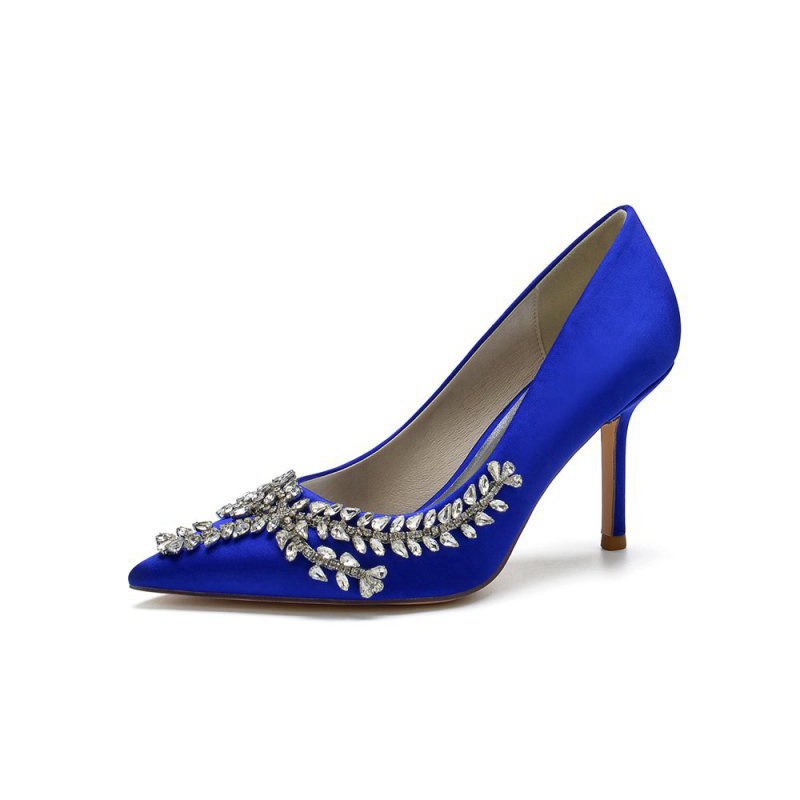 Cocktail Pointed Toe Crystal Satin High Heels