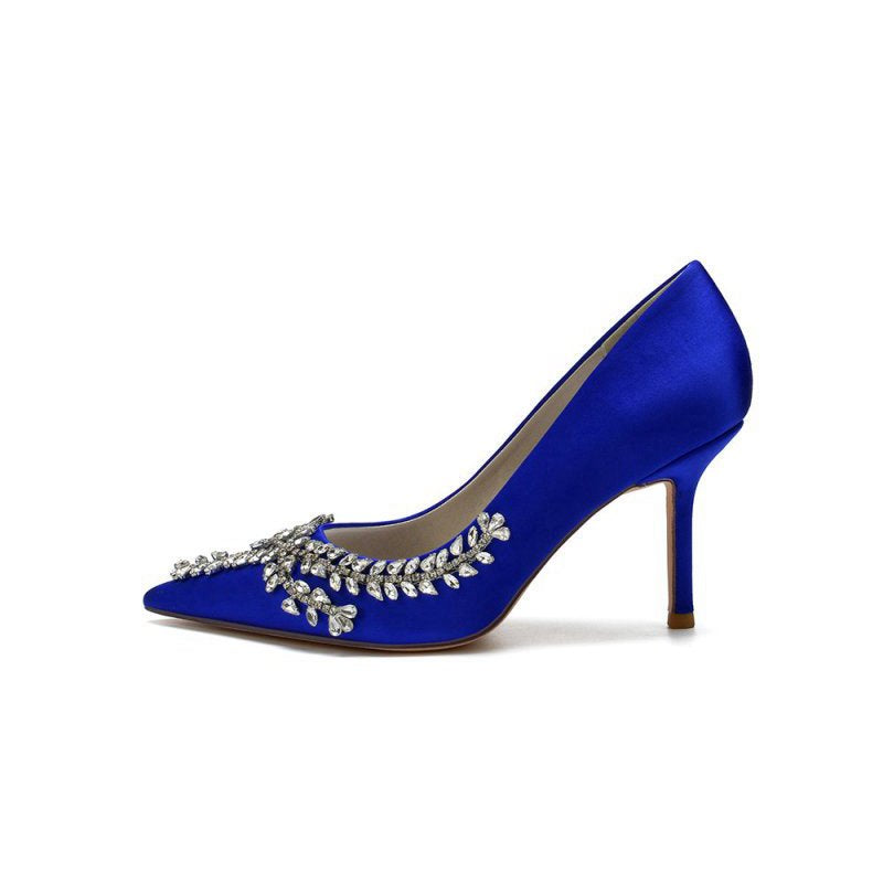 Cocktail Pointed Toe Crystal Satin High Heels