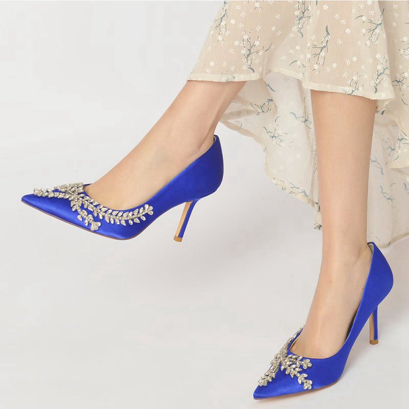 Cocktail Pointed Toe Crystal Satin High Heels