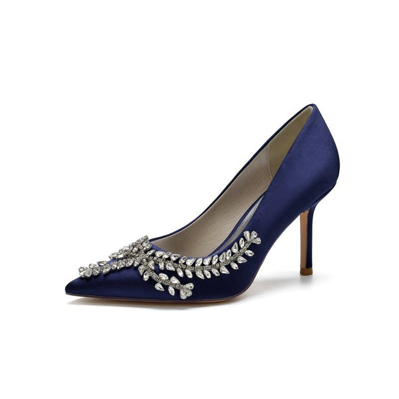 Cocktail Pointed Toe Crystal Satin High Heels