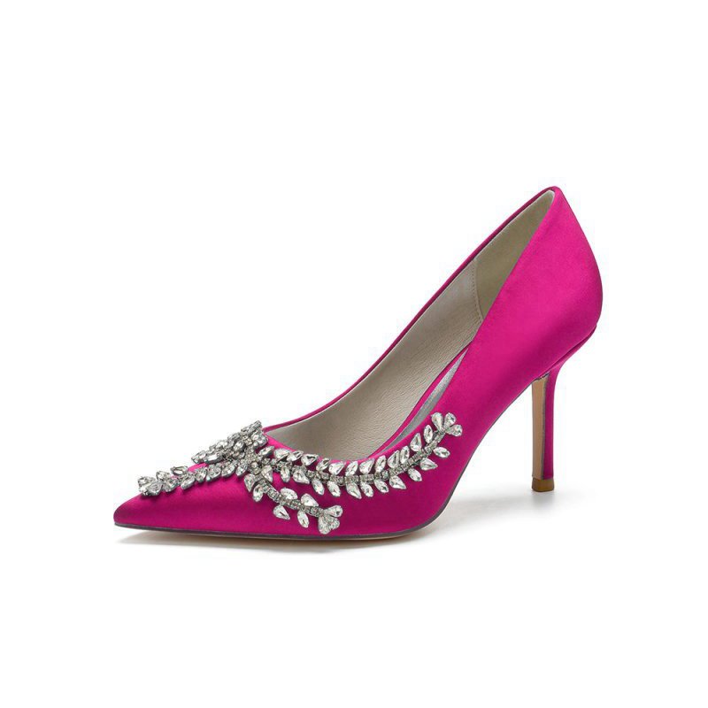 Cocktail Pointed Toe Crystal Satin High Heels