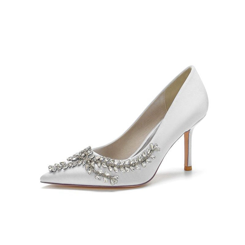 Cocktail Pointed Toe Crystal Satin High Heels