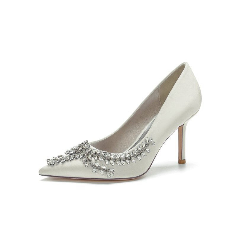 Cocktail Pointed Toe Crystal Satin High Heels