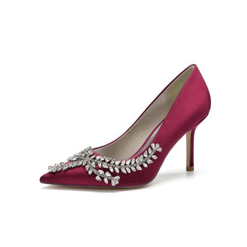 Cocktail Pointed Toe Crystal Satin High Heels