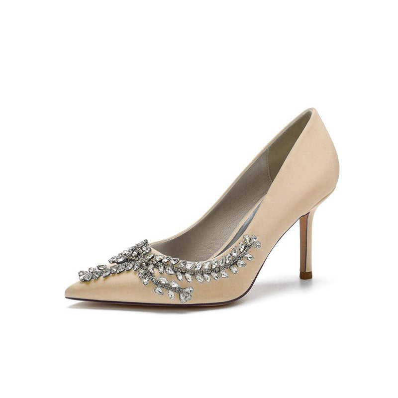 Cocktail Pointed Toe Crystal Satin High Heels