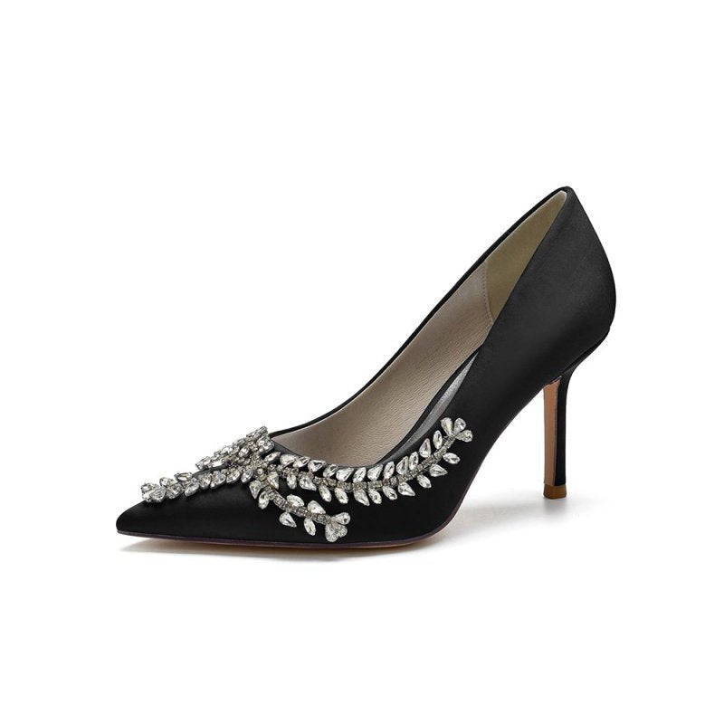 Cocktail Pointed Toe Crystal Satin High Heels