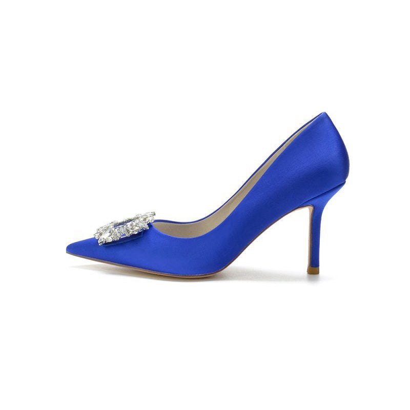 Cocktail Pointed Toe Crystal Satin High Heels