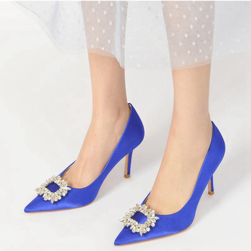 Cocktail Pointed Toe Crystal Satin High Heels