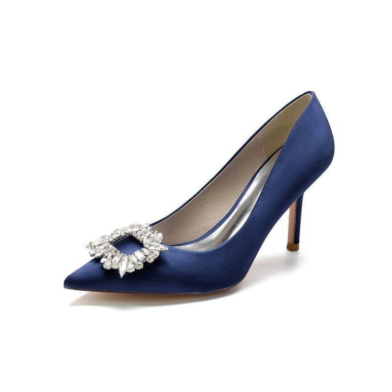 Cocktail Pointed Toe Crystal Satin High Heels